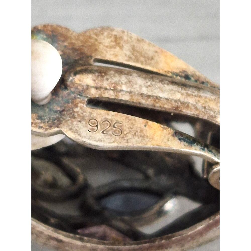 Vintage Sterling Silver Pastel Stone and Marcasite Clip On Earrings - Picture 4 of 5